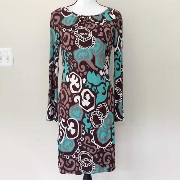 Milly Dresses & Skirts - Milly Bergdorf Goodman Silk Bell Sleeves Brown Green Dress Women's Size S